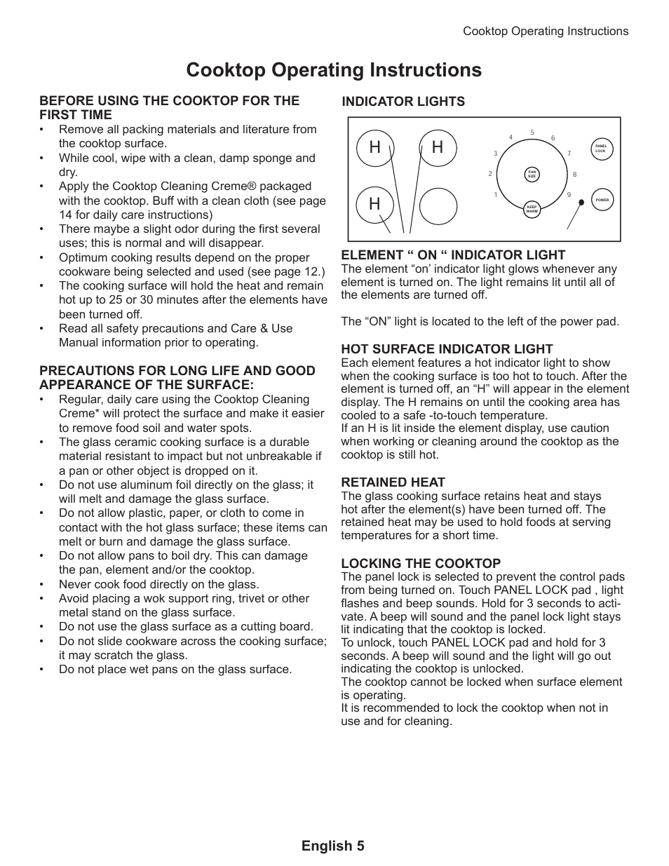 Cooktop operating instructions, English 5 | Thermador CEP User Manual | Page 9 / 56
