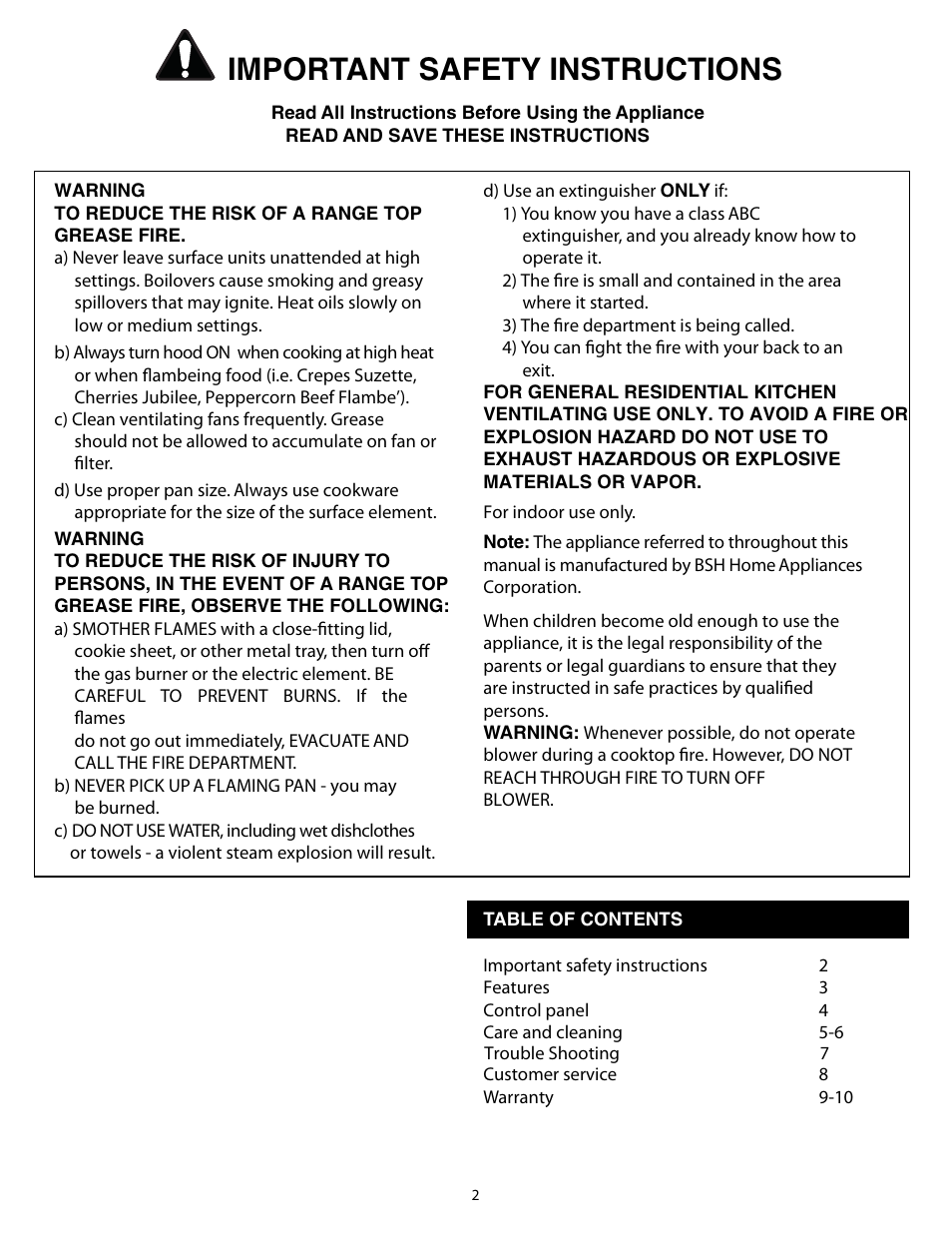 Important safety instructions | Thermador HPWB30 User Manual | Page 2 / 28