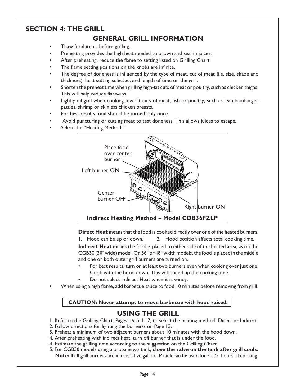 General grill information, Using the grill | Thermador Char Glo Outdoor Barbecues CGB48FZLP User Manual | Page 16 / 28