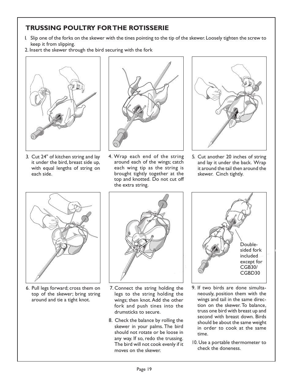 Trussing poultry for the rotisserie | Thermador Char Glo Outdoor Barbecues CGB48FZLP User Manual | Page 21 / 28