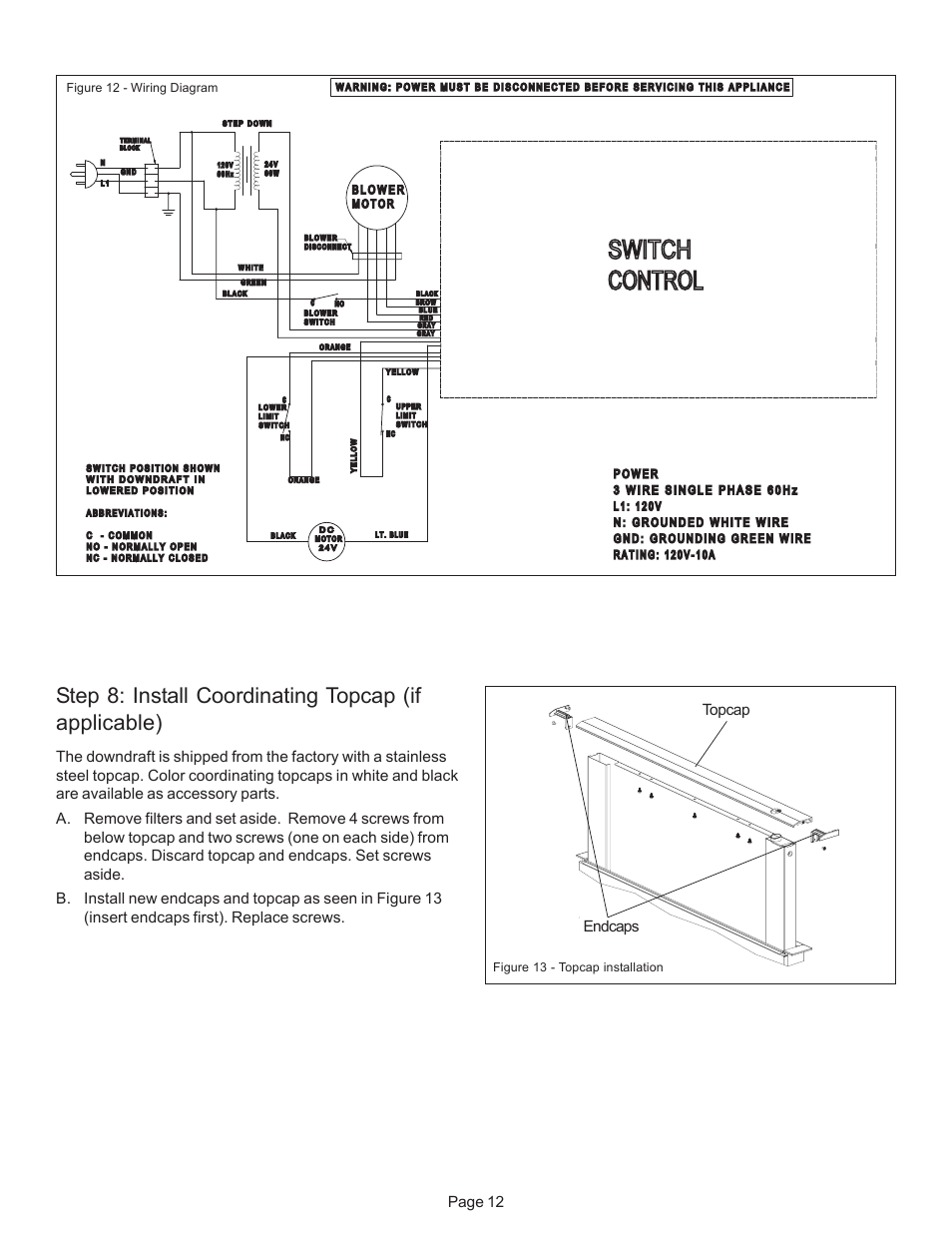 Switch, Control, Page 12 | Topcap endcaps | Thermador CVS2 User Manual | Page 14 / 42