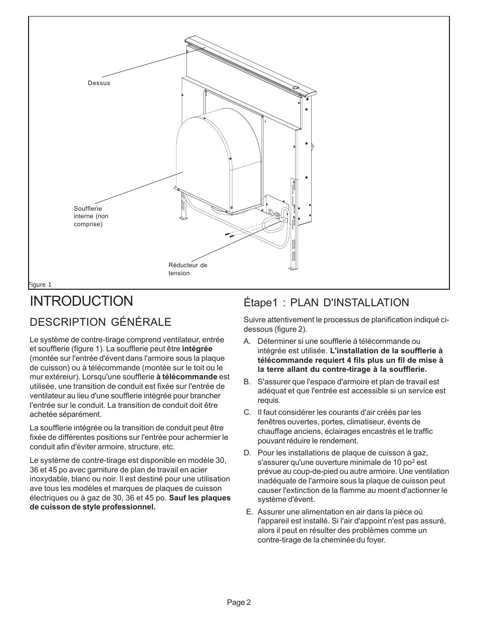 Introduction, Description générale, Étape1 : plan d'installation | Thermador CVS2 User Manual | Page 17 / 42