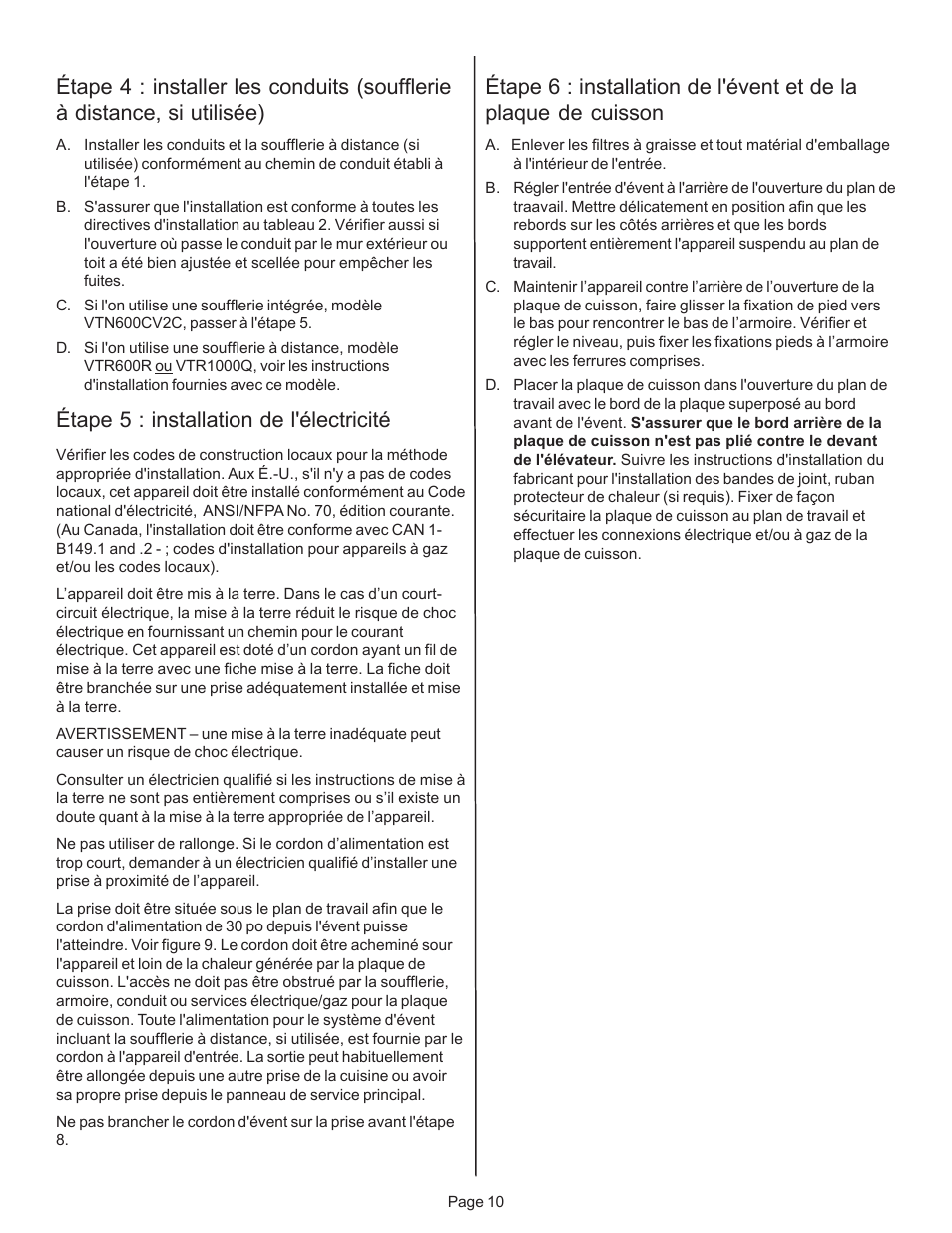 Étape 5 : installation de l'électricité | Thermador CVS2 User Manual | Page 25 / 42