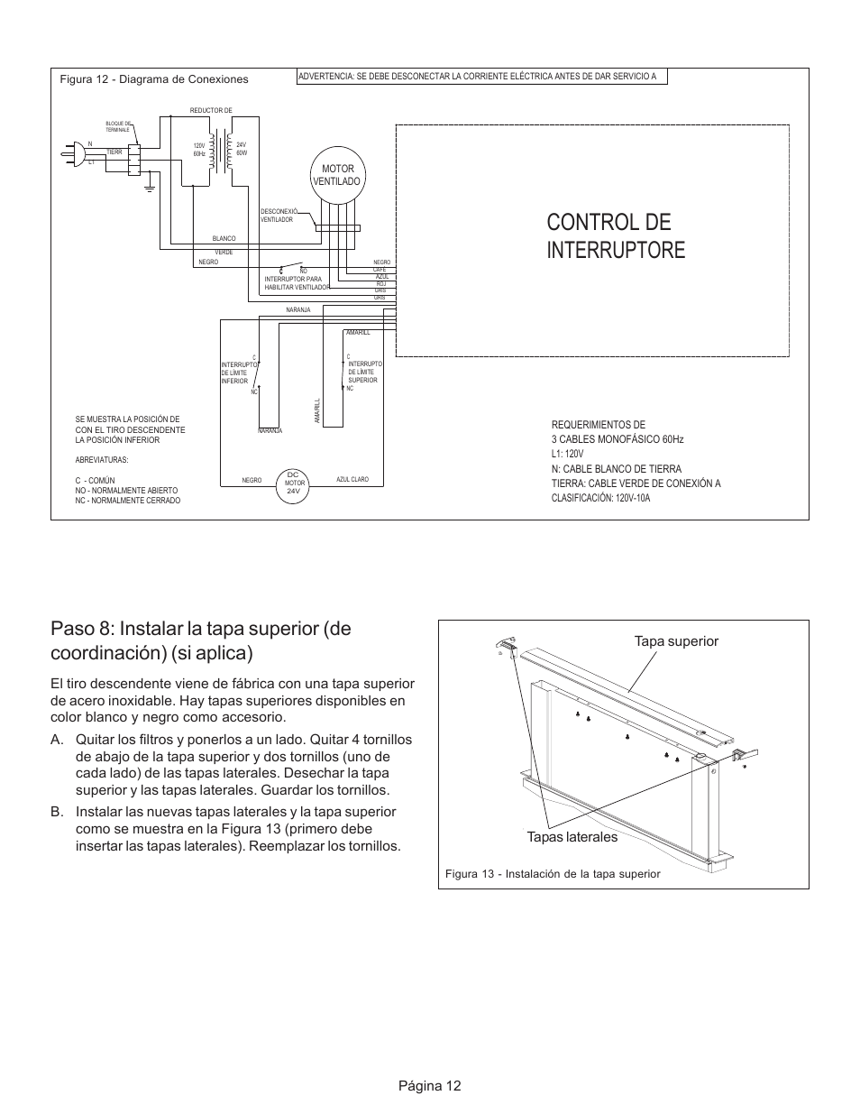 Control de, Interruptore, Página 12 | Tapa superior tapas laterales | Thermador CVS2 User Manual | Page 40 / 42