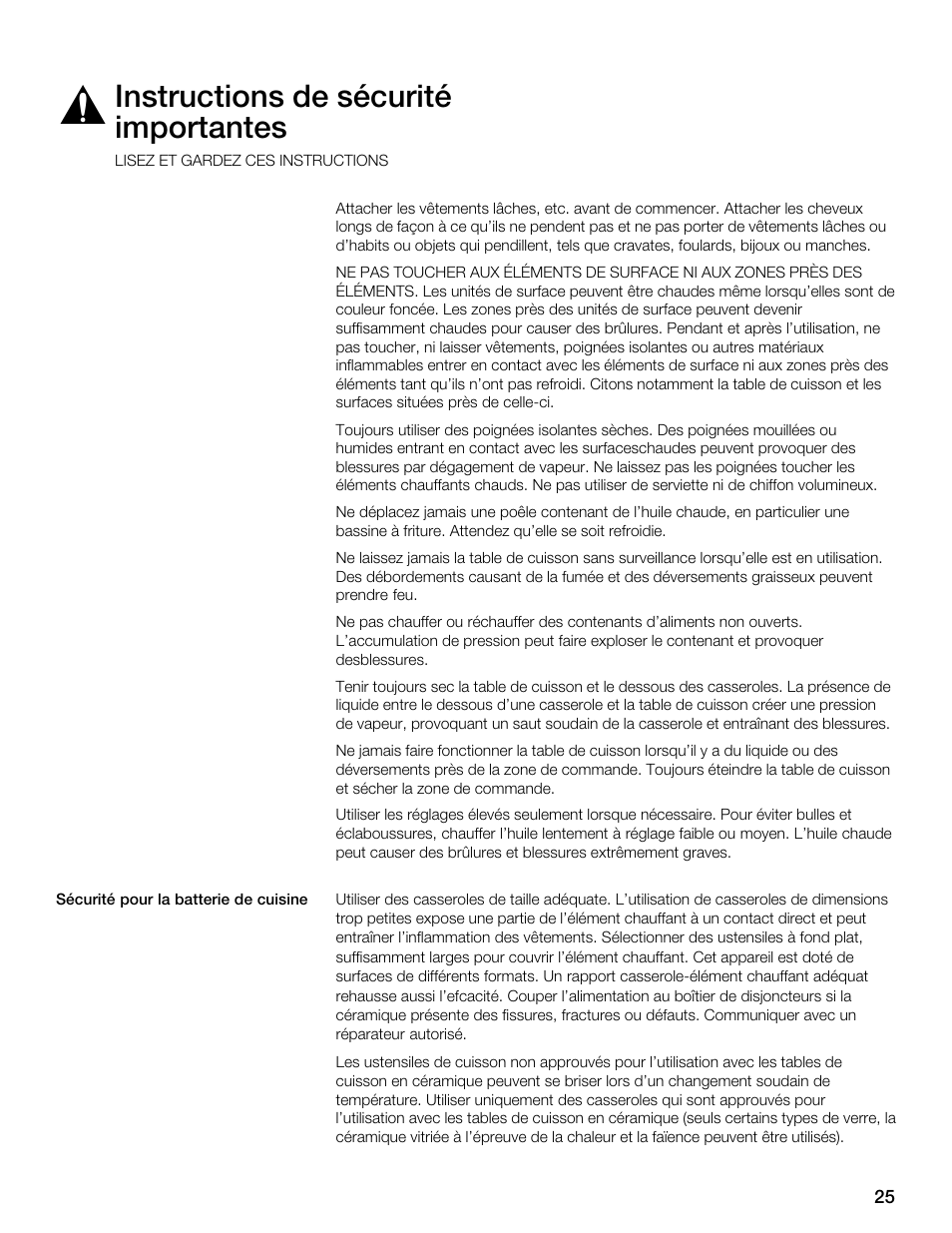 Instructions de sécurité importantes | Thermador CET304FS User Manual | Page 25 / 72