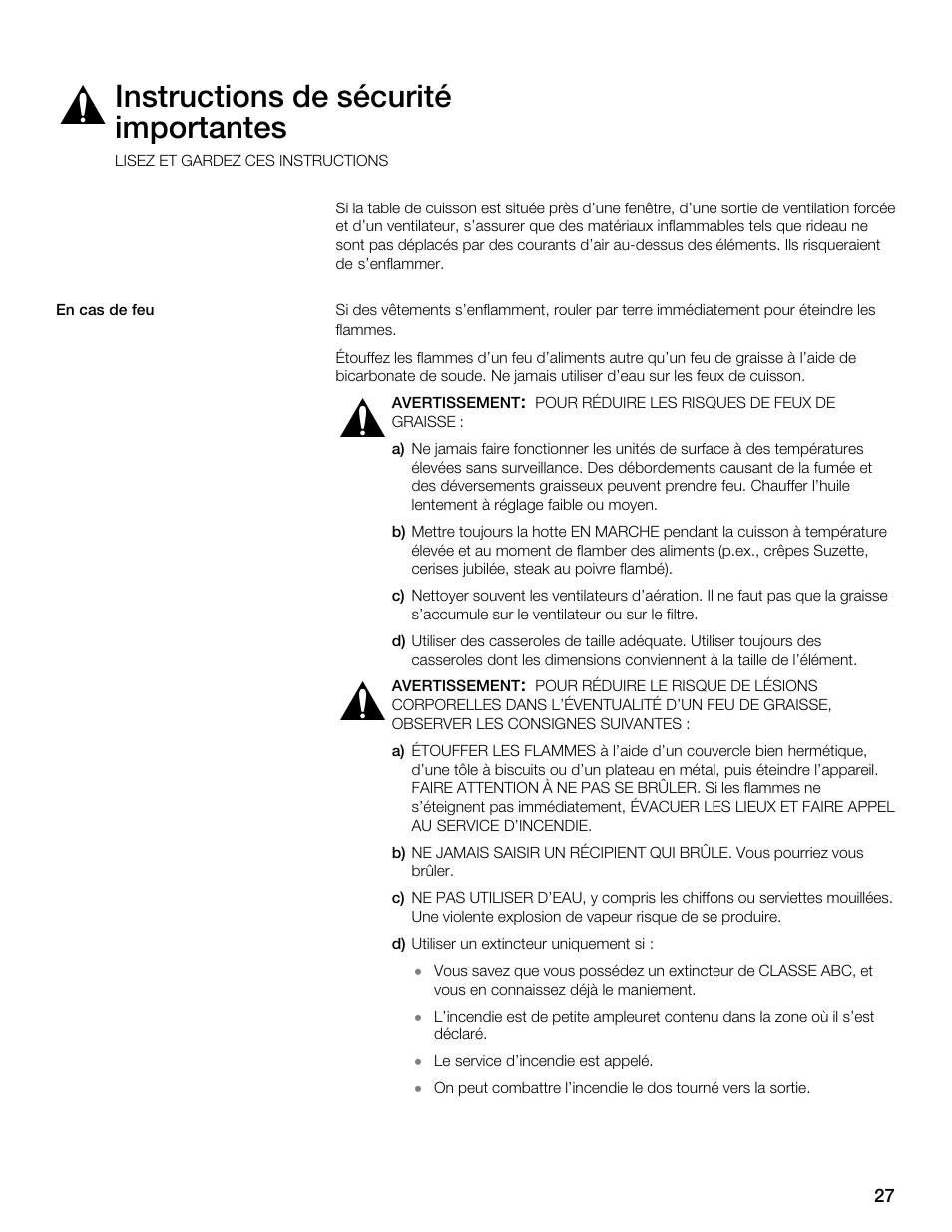 Instructions de sécurité importantes | Thermador CET304FS User Manual | Page 27 / 72