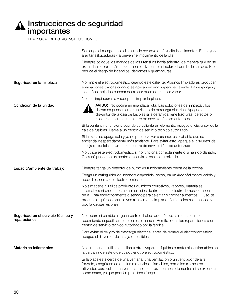 Instrucciones de seguridad importantes | Thermador CET304FS User Manual | Page 50 / 72