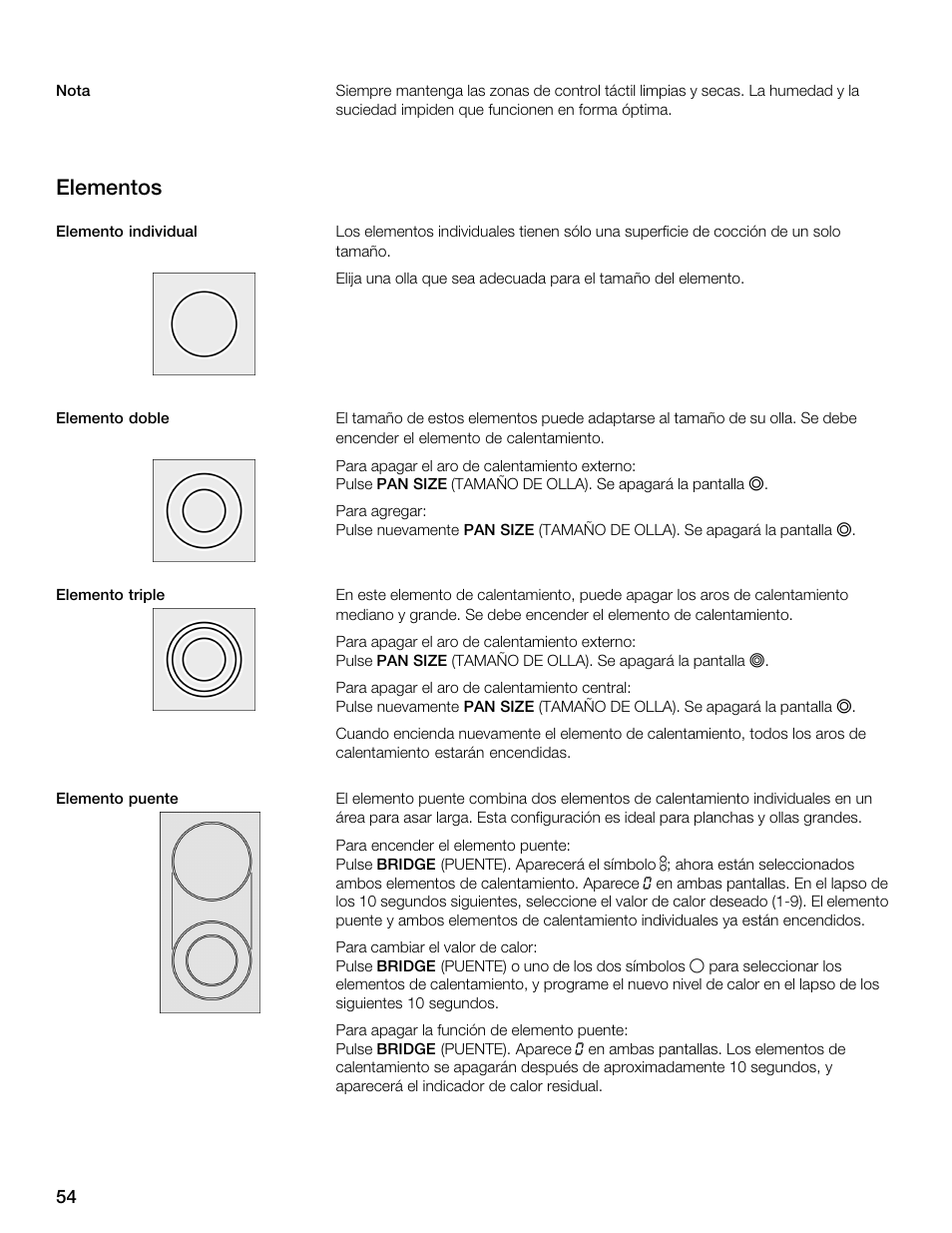 Elementos | Thermador CET304FS User Manual | Page 54 / 72