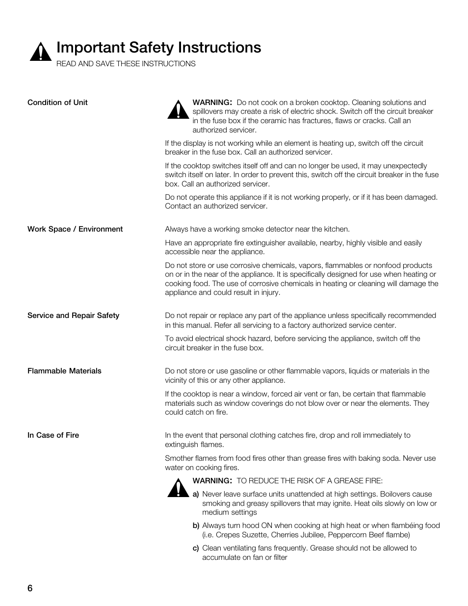 Important safety instructions | Thermador CET304FS User Manual | Page 6 / 72