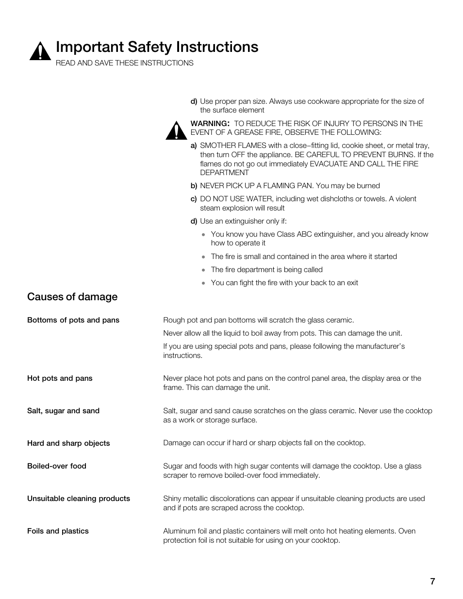 Important safety instructions, Causes of damage | Thermador CET304FS User Manual | Page 7 / 72