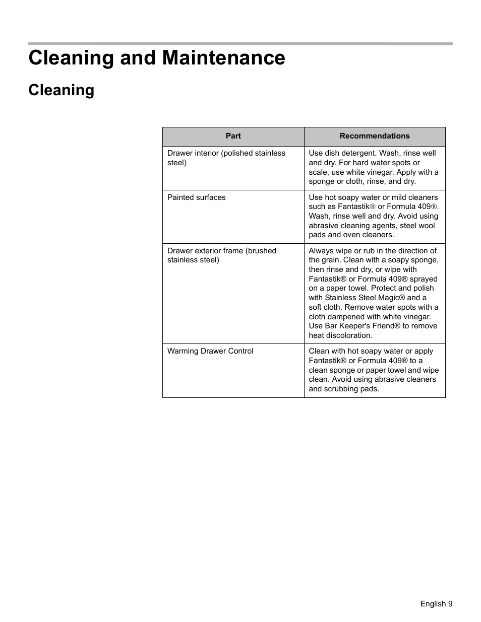 Cleaning and maintenance, Cleaning | Thermador WD27 User Manual | Page 12 / 52