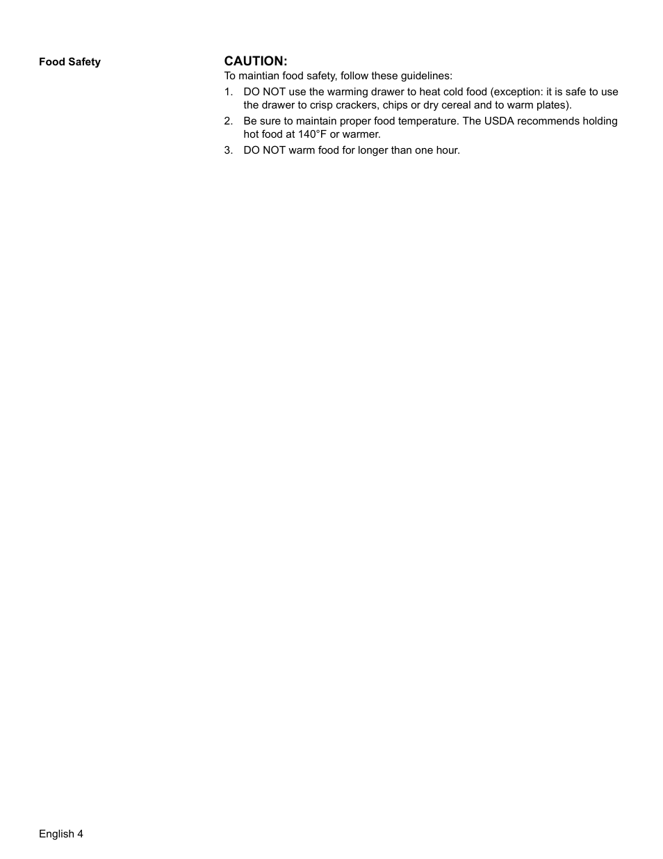 Do not warm food for longer than one hour | Thermador WD27 User Manual | Page 7 / 52