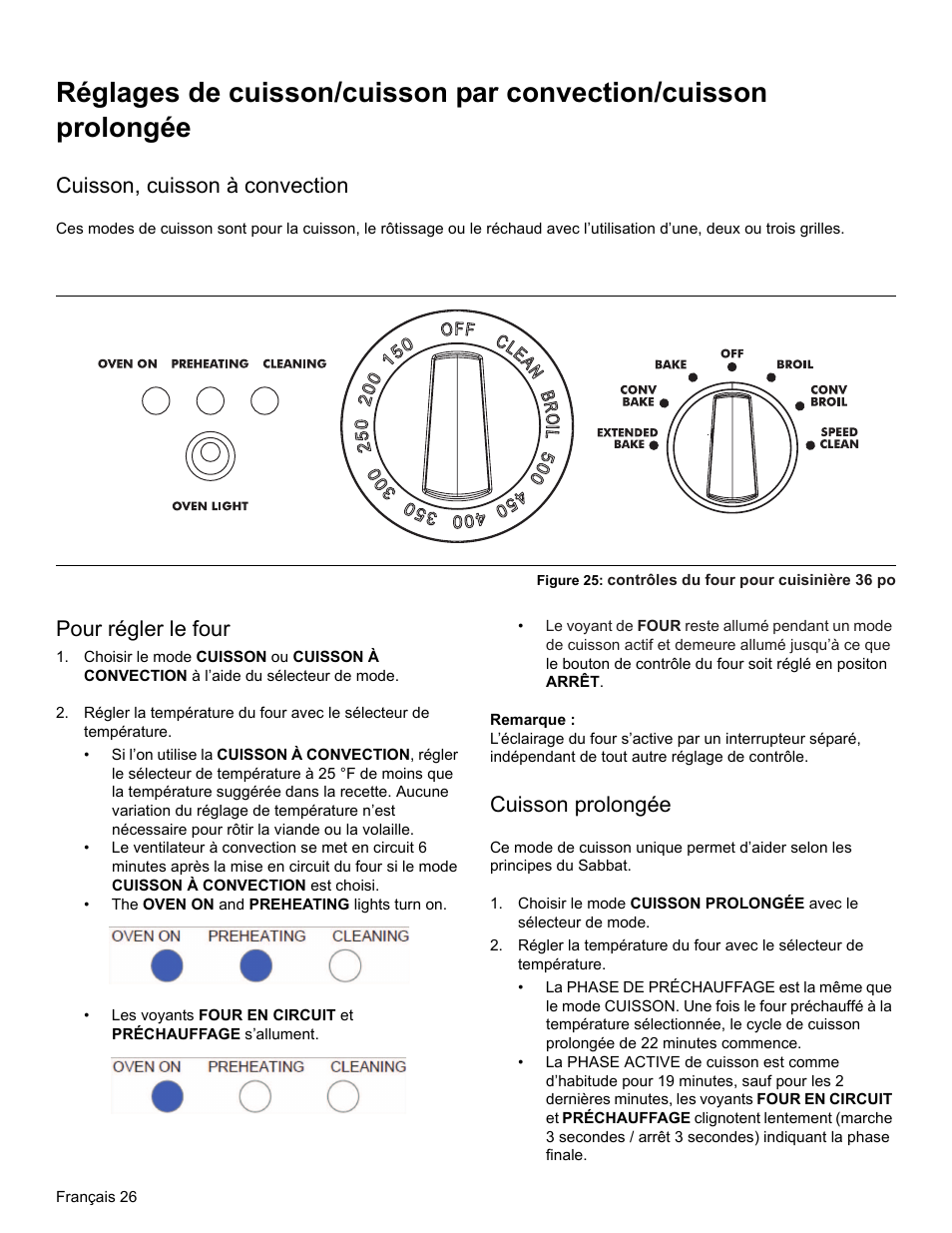 Cuisson, cuisson à convection, Figure 25: contrôles du four pour cuisinière 36 po, Pour régler le four | Remarque, Cuisson prolongée | Thermador PRO-HARMONY PRD36 User Manual | Page 70 / 132