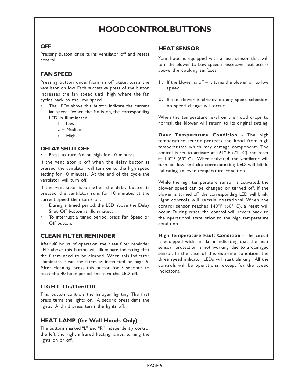 Hood control buttons | Thermador PH36ZS User Manual | Page 5 / 8