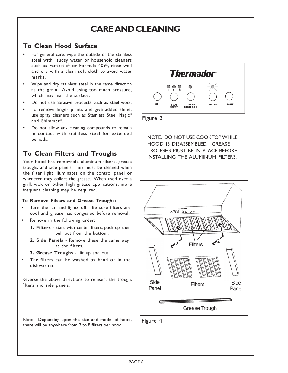 Care and cleaning, Figure 3 figure 4 | Thermador PH36ZS User Manual | Page 6 / 8