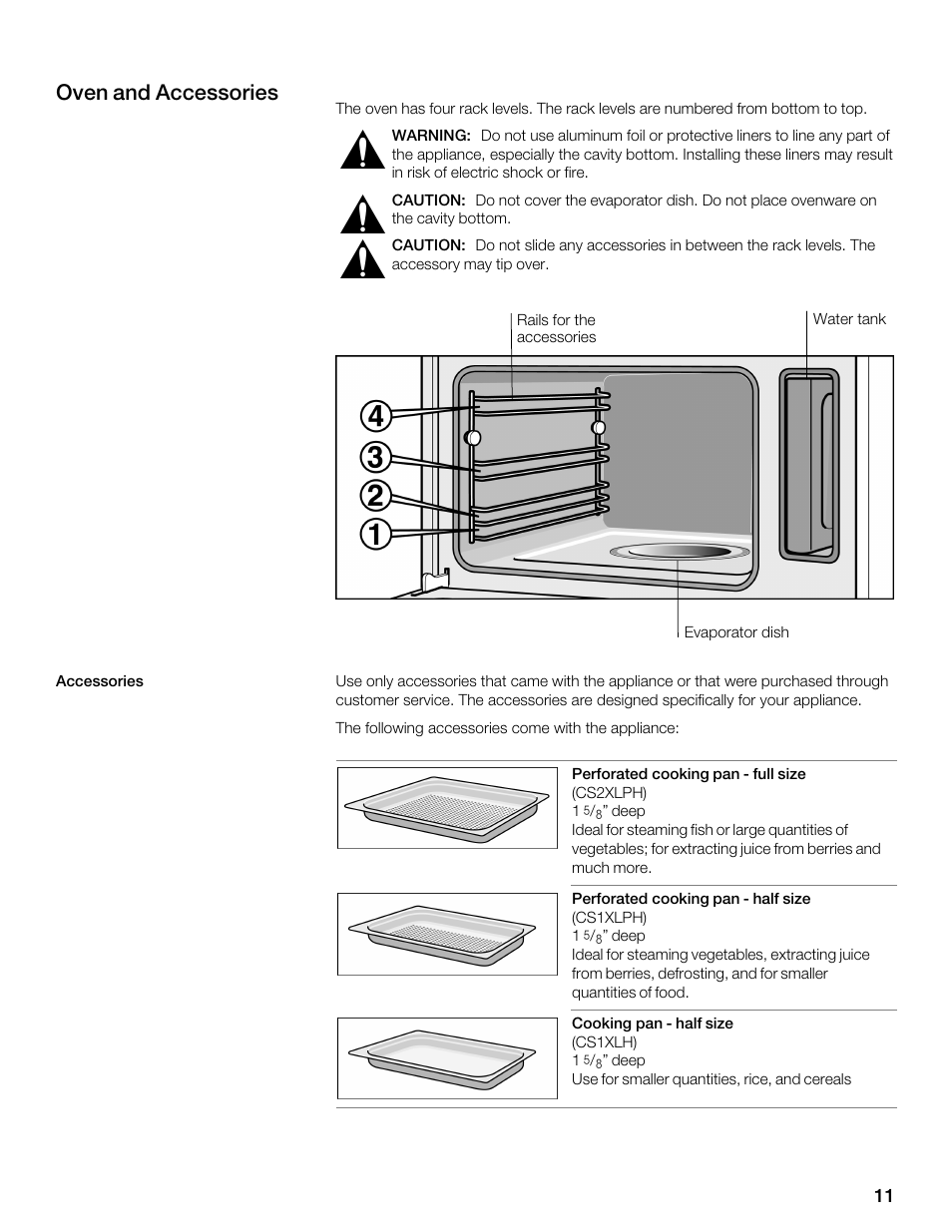 Ř ř ř, Oven and accessories | Thermador MES301HS User Manual | Page 11 / 64