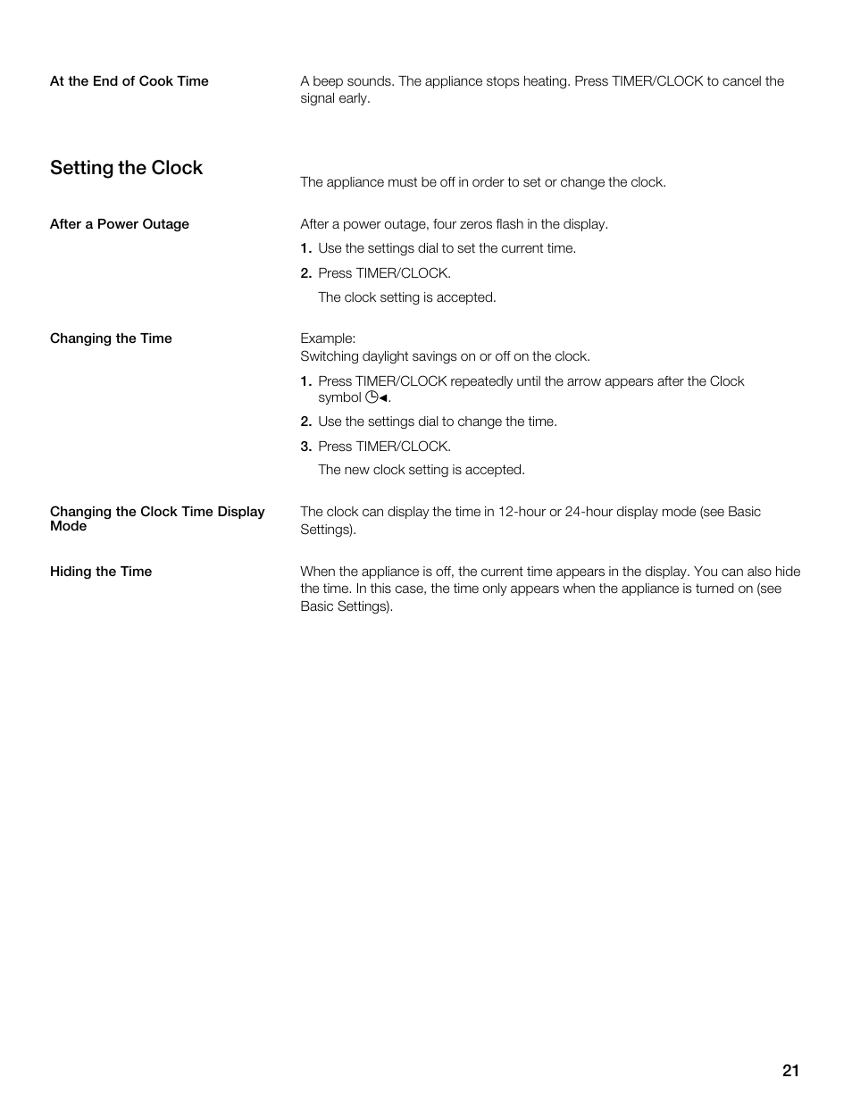 Setting the clock | Thermador MES301HS User Manual | Page 21 / 64