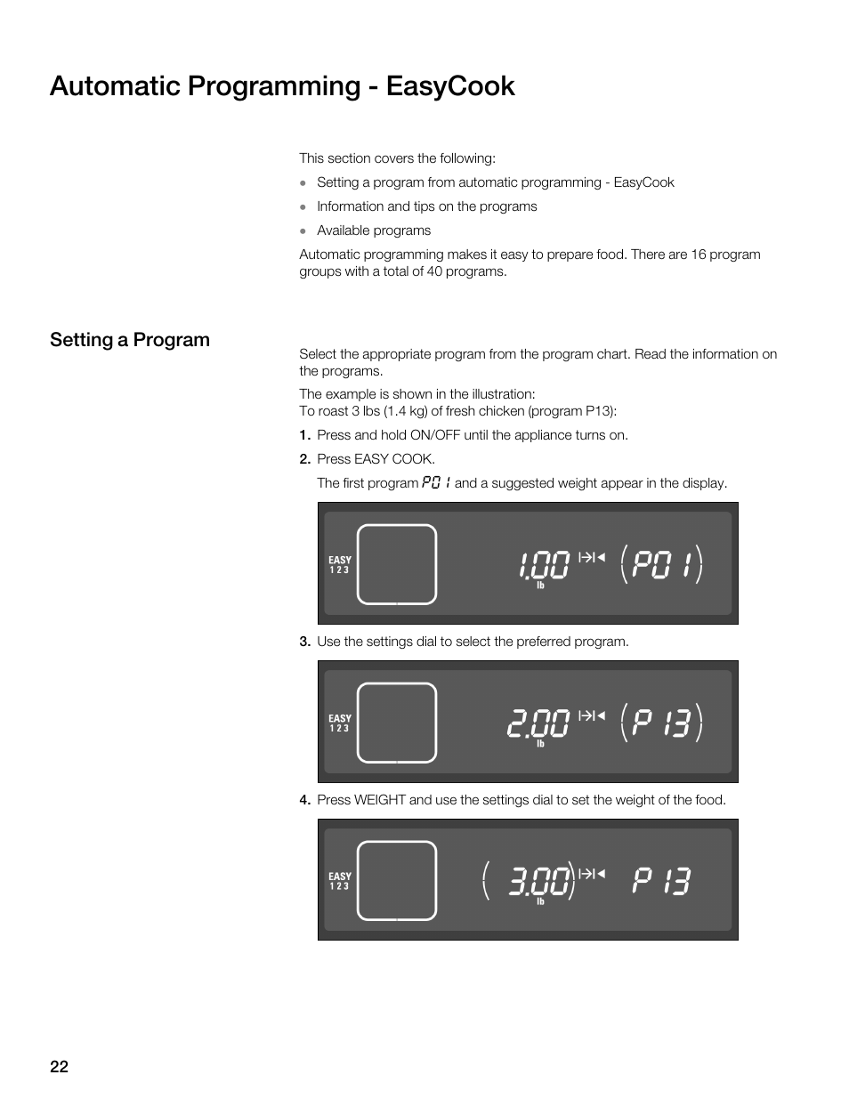 Automatic programming ć easycook, Setting a program | Thermador MES301HS User Manual | Page 22 / 64