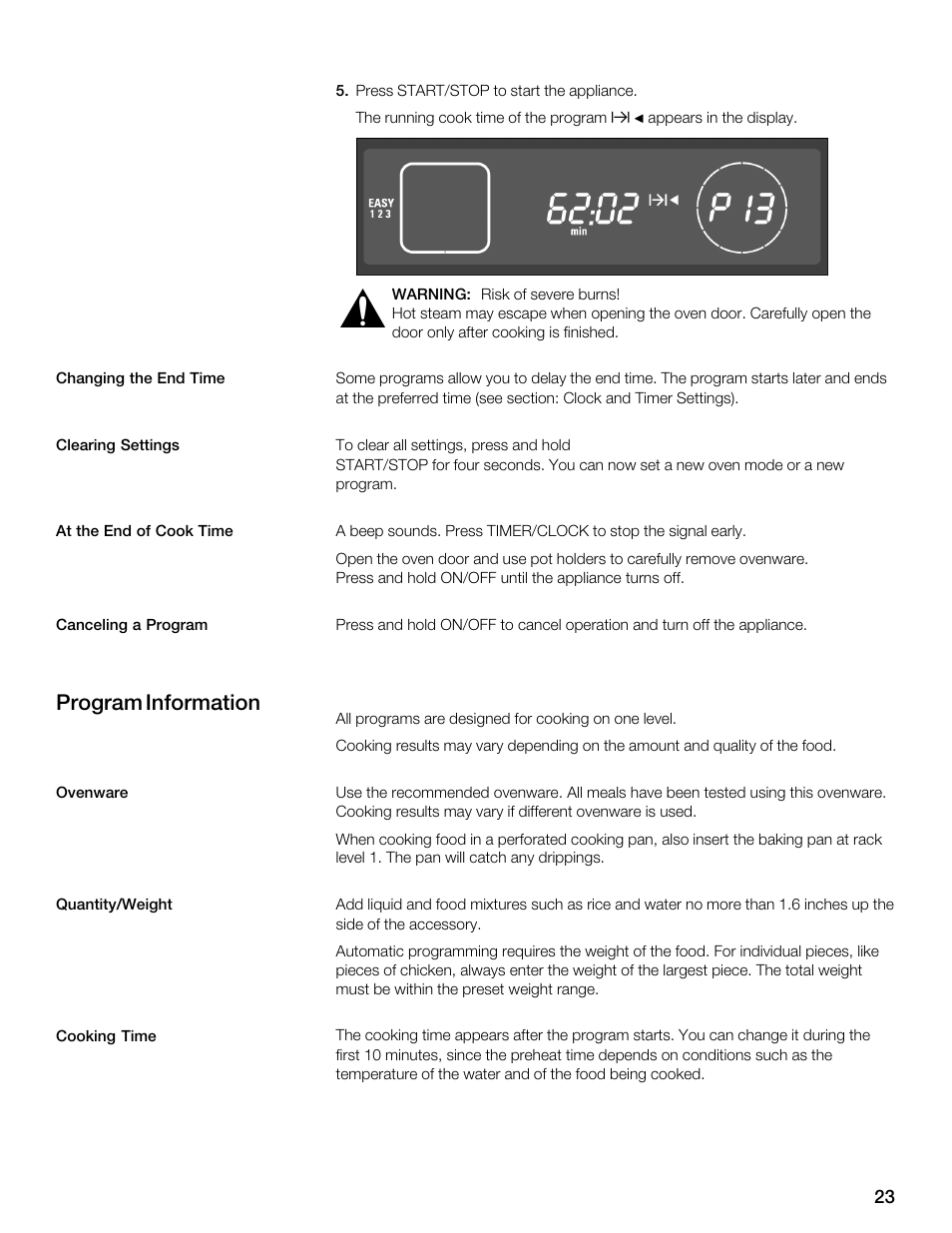 Program information | Thermador MES301HS User Manual | Page 23 / 64