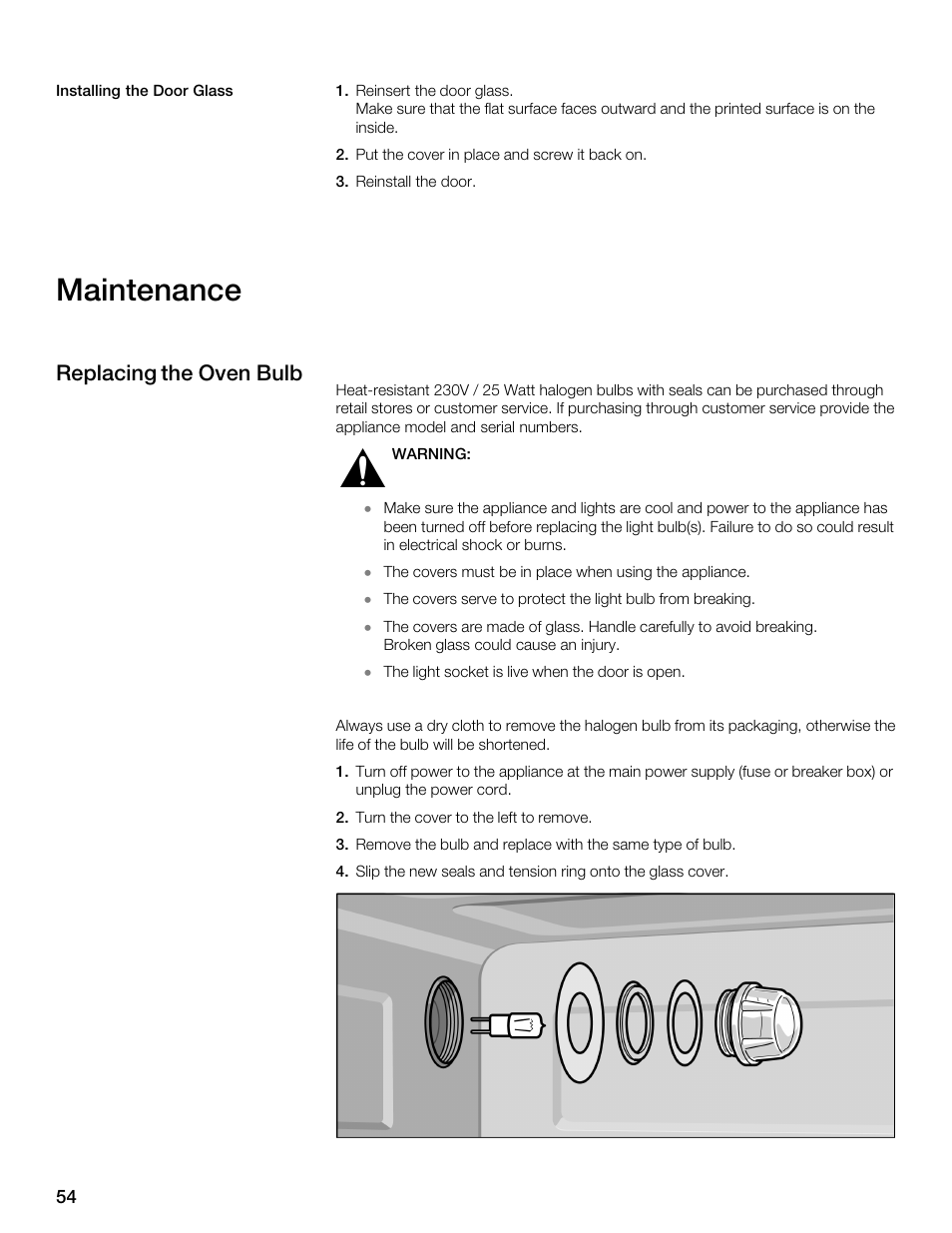 Maintenance, Replacing the oven bulb | Thermador MES301HS User Manual | Page 54 / 64