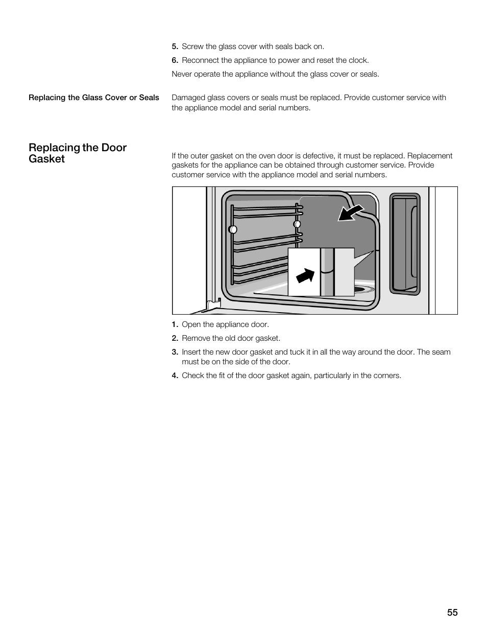 Replacing the door gasket | Thermador MES301HS User Manual | Page 55 / 64