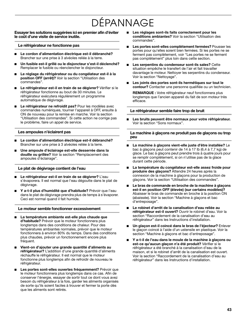 Dépannage | Thermador KBULT3651A User Manual | Page 43 / 48