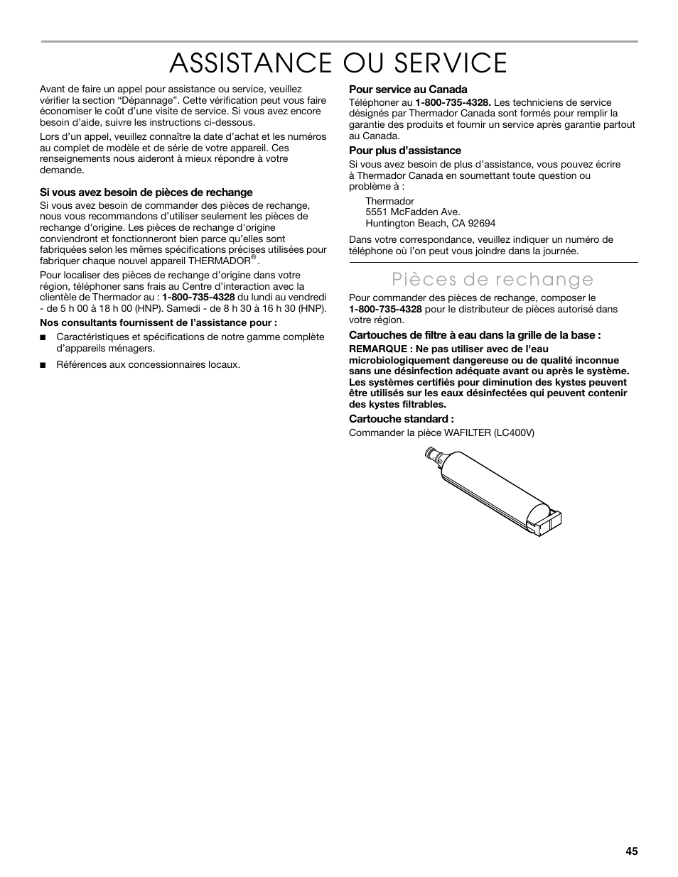 Assistance ou service | Thermador KBULT3651A User Manual | Page 45 / 48