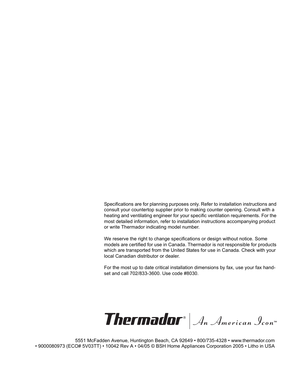 Thermador CEM365 User Manual | Page 40 / 40