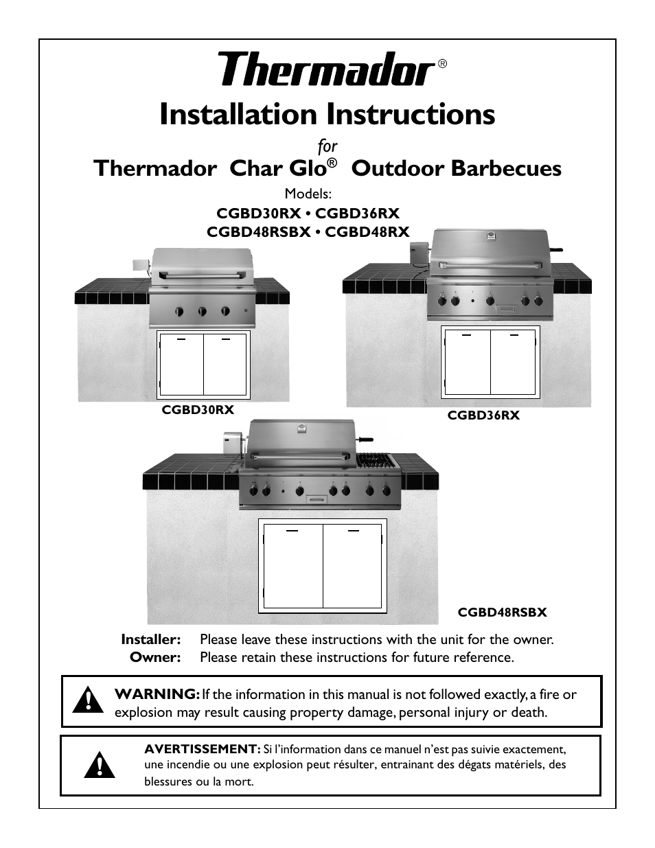 Thermador Char-Glo CGBD30RX User Manual | 16 pages