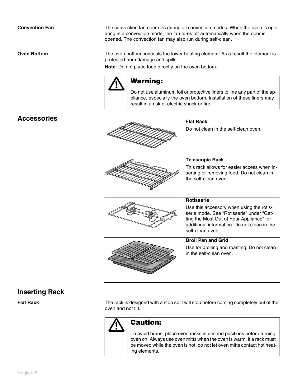 Accessories, Inserting rack, Flat rack | Thermador PO301 User Manual | Page 10 / 120
