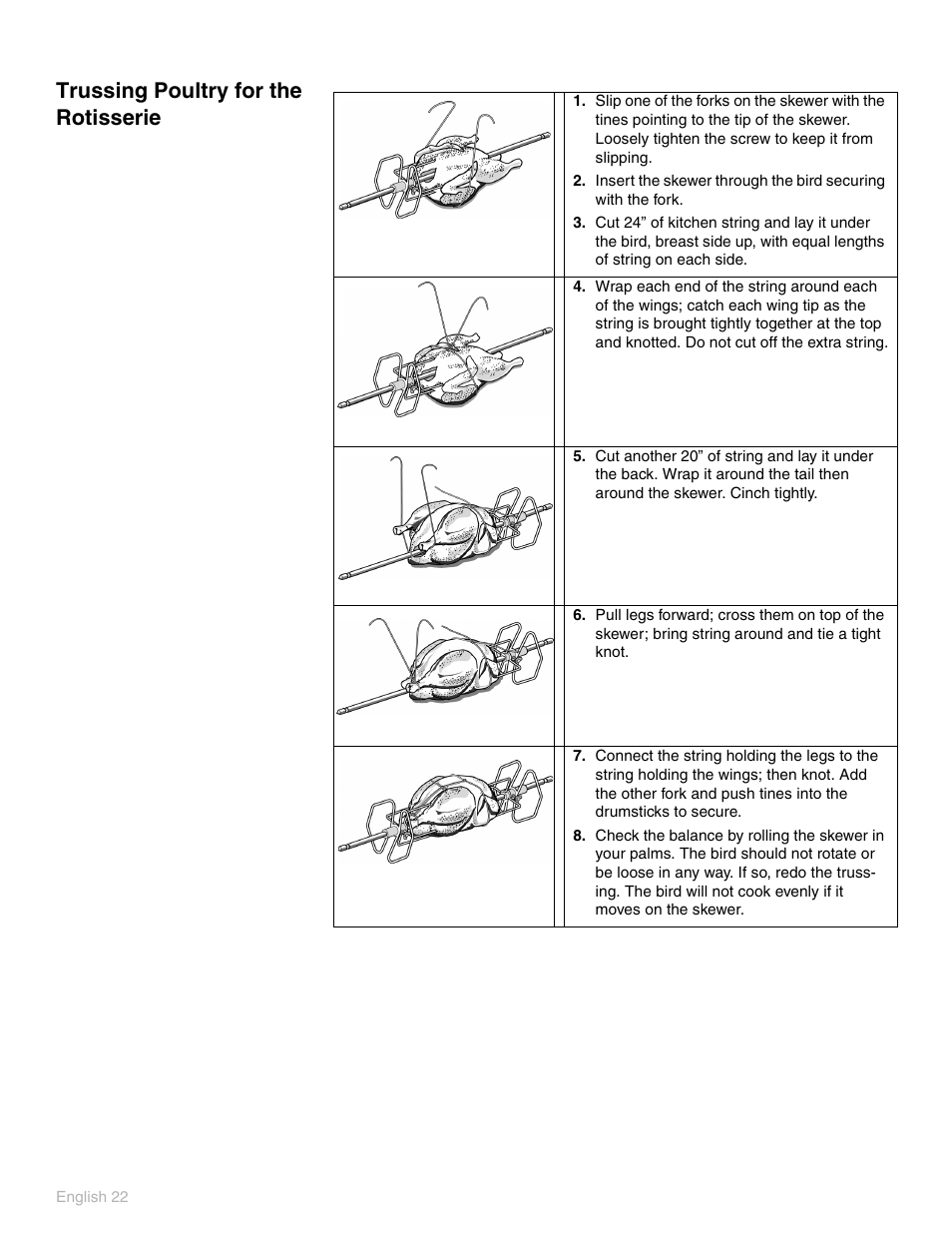 Trussing poultry for the rotisserie | Thermador PO301 User Manual | Page 26 / 120