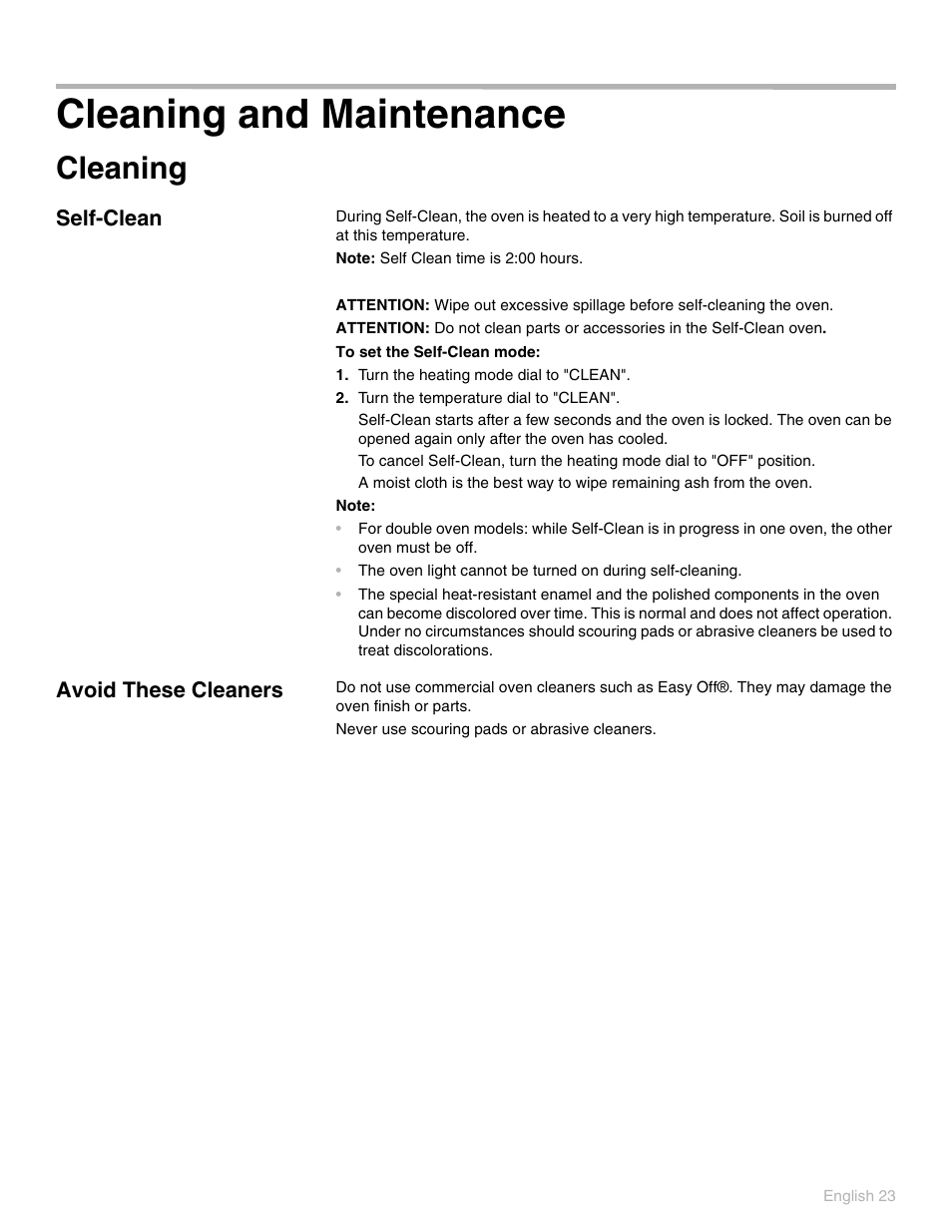 Cleaning and maintenance, Cleaning, Self-clean | Avoid these cleaners, Self-clean avoid these cleaners | Thermador PO301 User Manual | Page 27 / 120