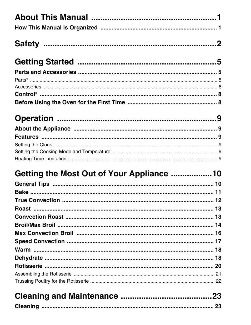 About this manual, Safety getting started, Operation | Getting the most out of your appliance, Cleaning and maintenance | Thermador PO301 User Manual | Page 3 / 120