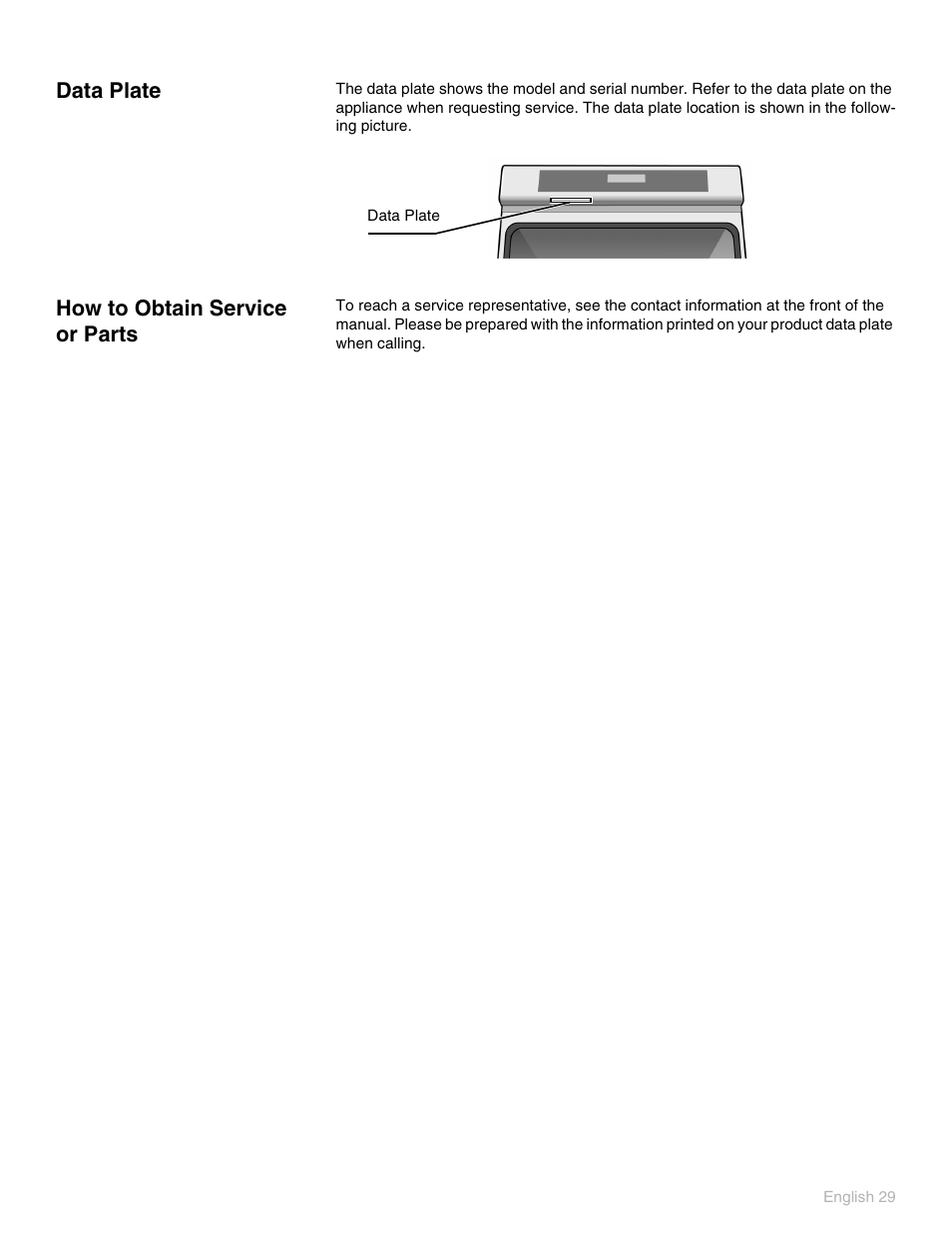 Data plate, How to obtain service or parts | Thermador PO301 User Manual | Page 33 / 120