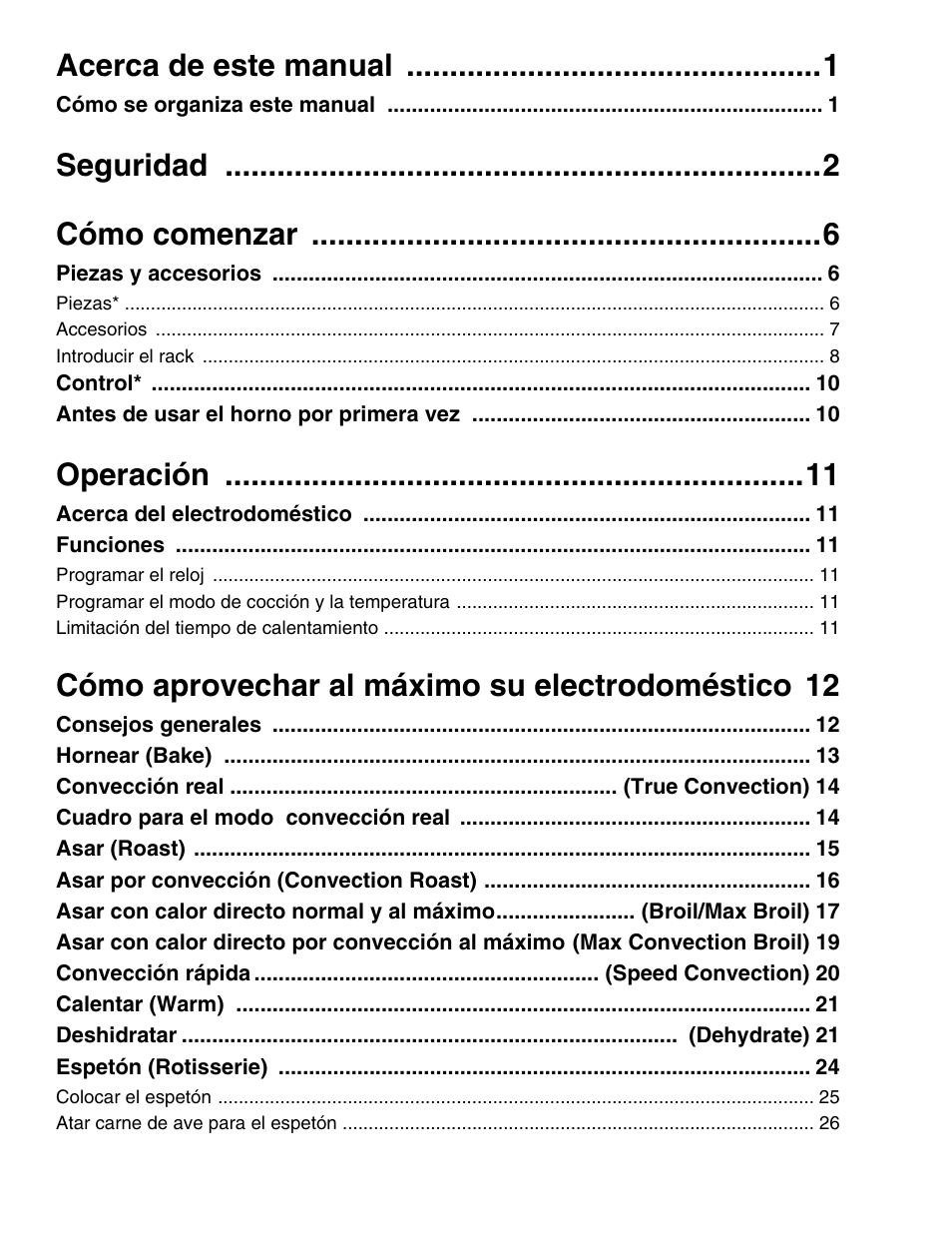 Acerca de este manual, Seguridad cómo comenzar, Operación | Cómo aprovechar al máximo su electrodoméstico 12 | Thermador PO301 User Manual | Page 36 / 120