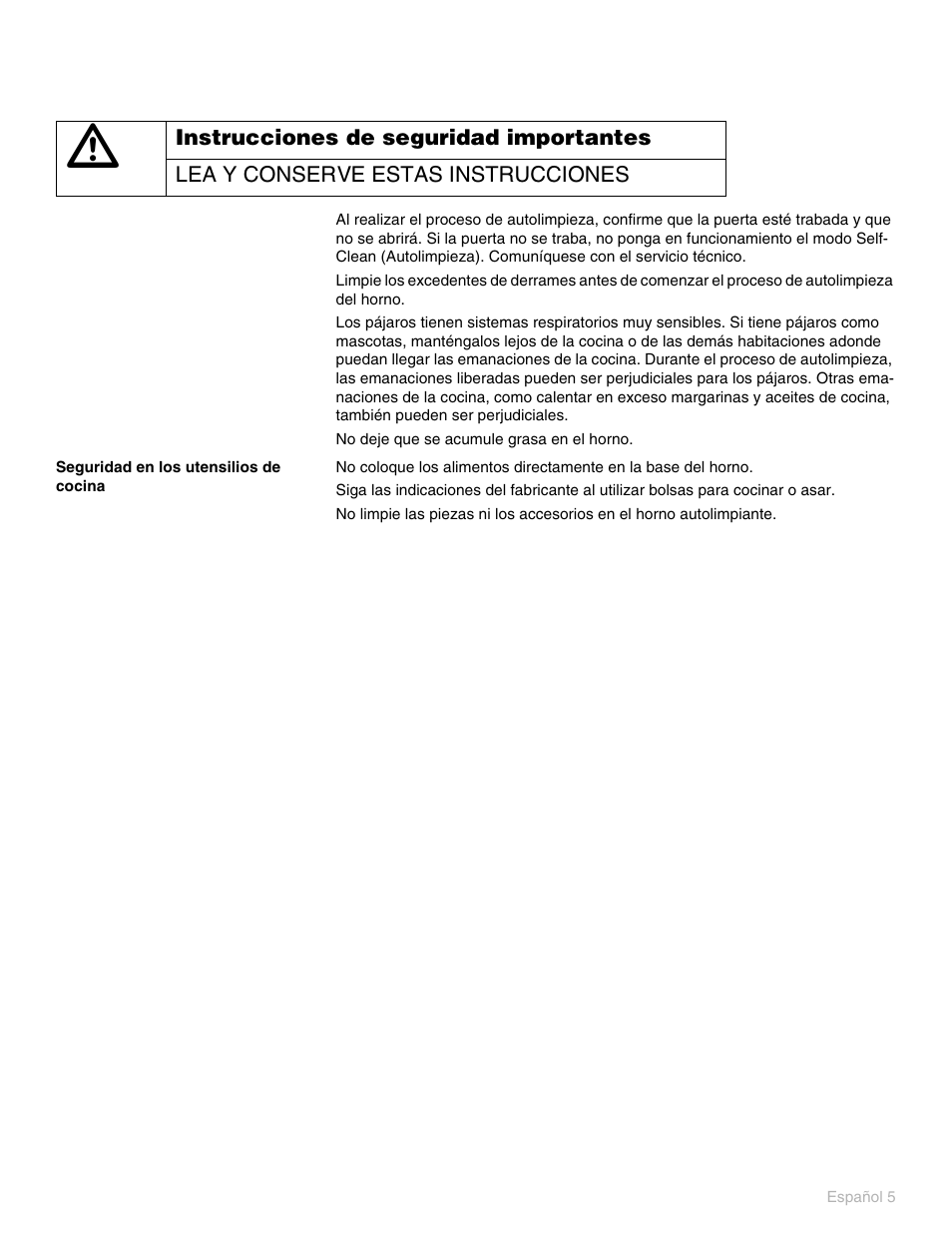 Seguridad en los utensilios de cocina | Thermador PO301 User Manual | Page 42 / 120