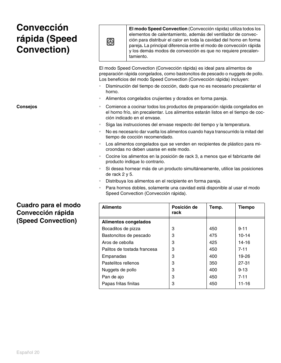 Convección rápida (speed convection), Consejos | Thermador PO301 User Manual | Page 57 / 120