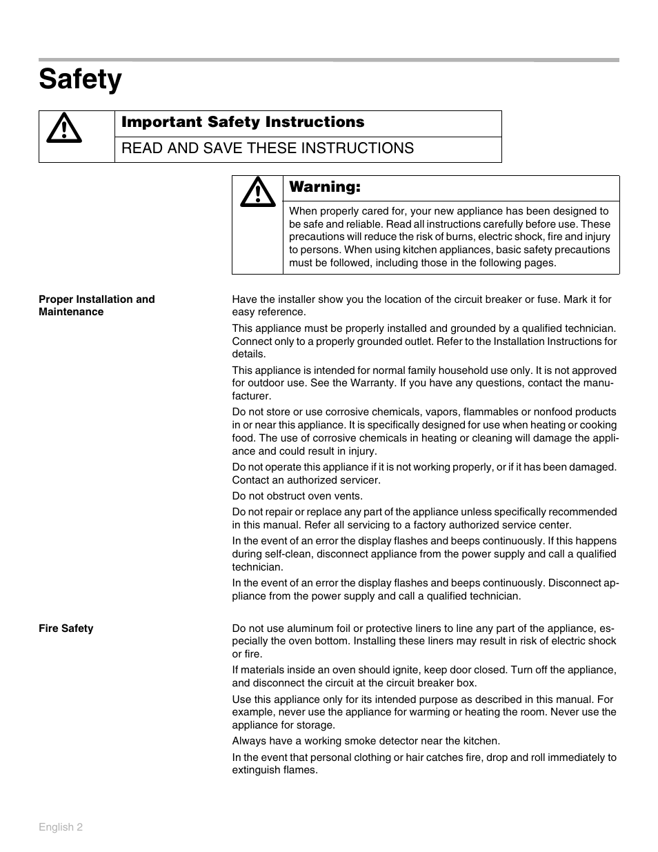 Safety, Proper installation and maintenance, Fire safety | Thermador PO301 User Manual | Page 6 / 120