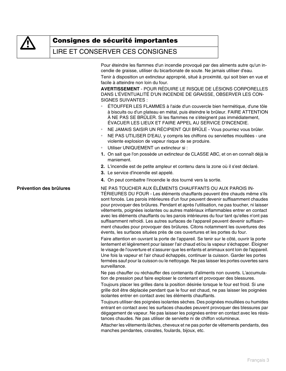 Le service d'incendie est appelé, Prévention des brûlures | Thermador PO301 User Manual | Page 80 / 120