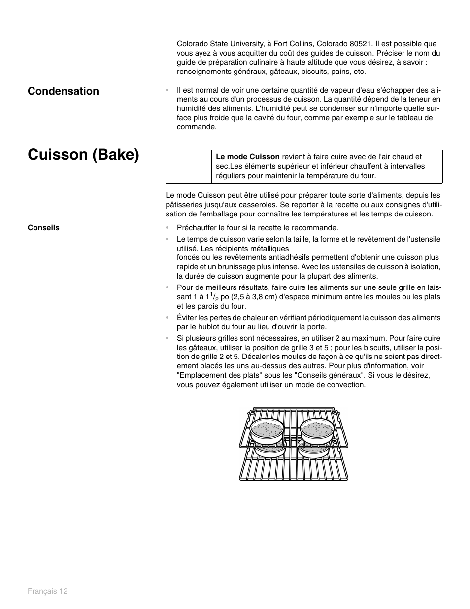 Condensation, Cuisson (bake), Conseils | Thermador PO301 User Manual | Page 89 / 120