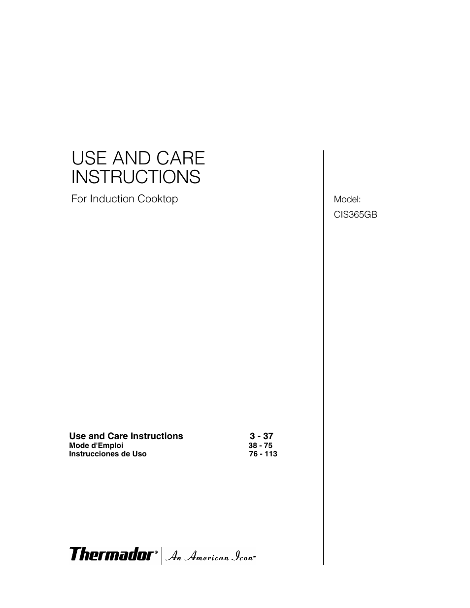Thermador CIS365GB User Manual | 113 pages