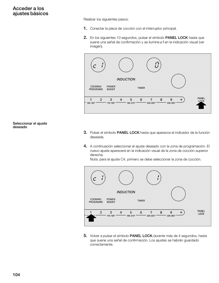 Acceder a los ajustes básicos | Thermador CIS365GB User Manual | Page 103 / 113