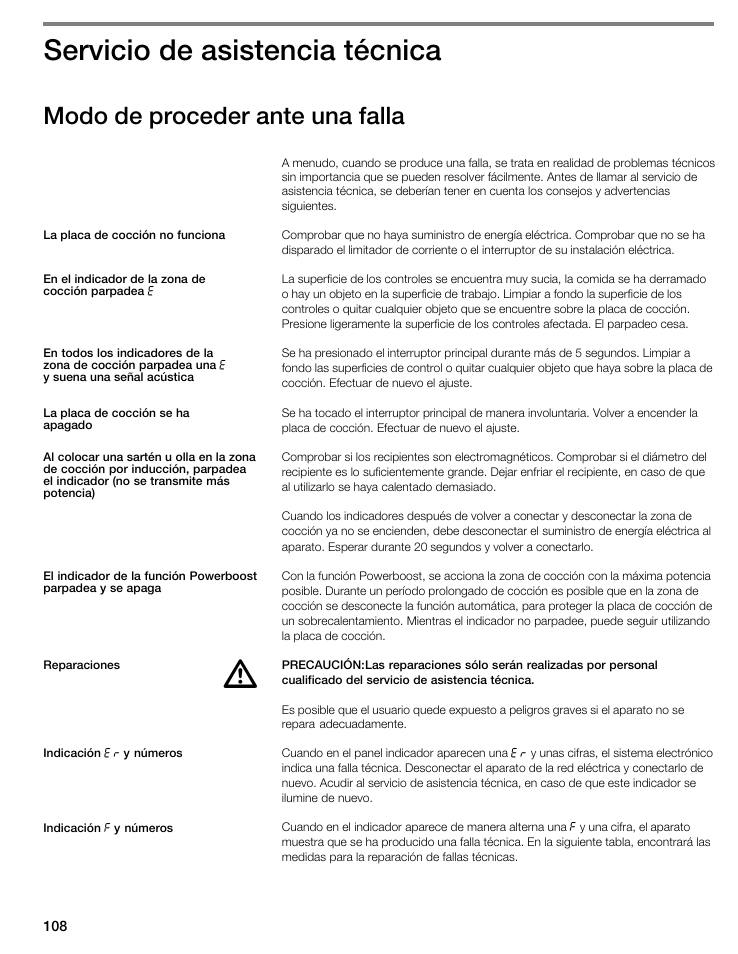 Servicio de asistencia técnica, Modo de proceder ante una falla | Thermador CIS365GB User Manual | Page 107 / 113
