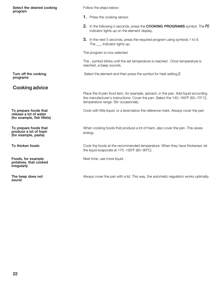 Cooking advice | Thermador CIS365GB User Manual | Page 21 / 113