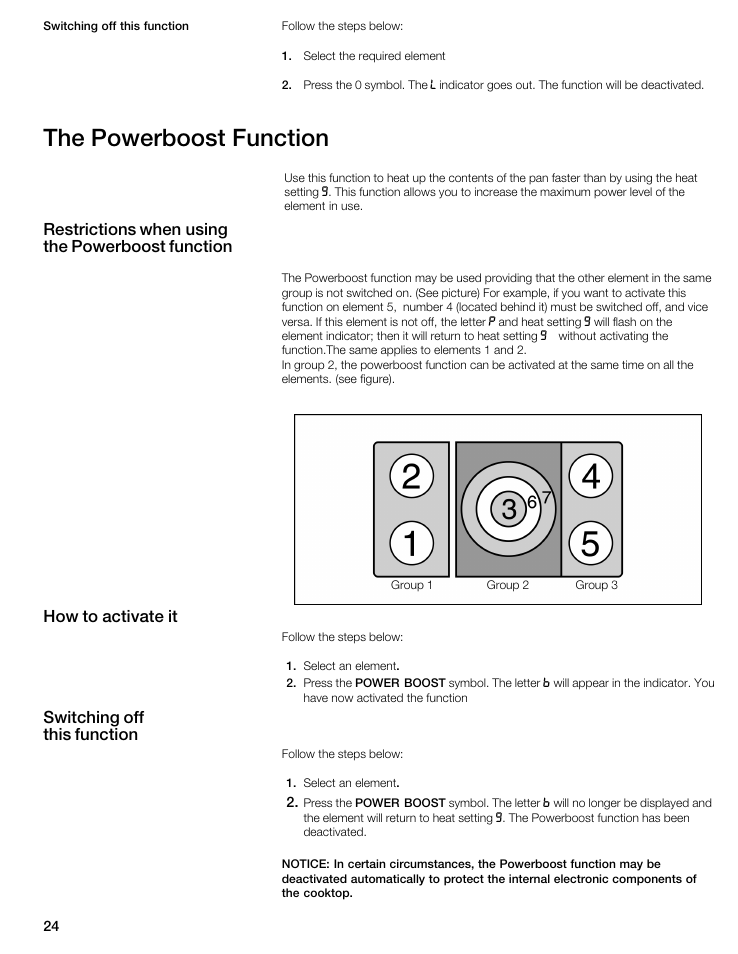 The powerboost function, Restrictions when using the powerboost function, How to activate it | Switching off this function | Thermador CIS365GB User Manual | Page 23 / 113