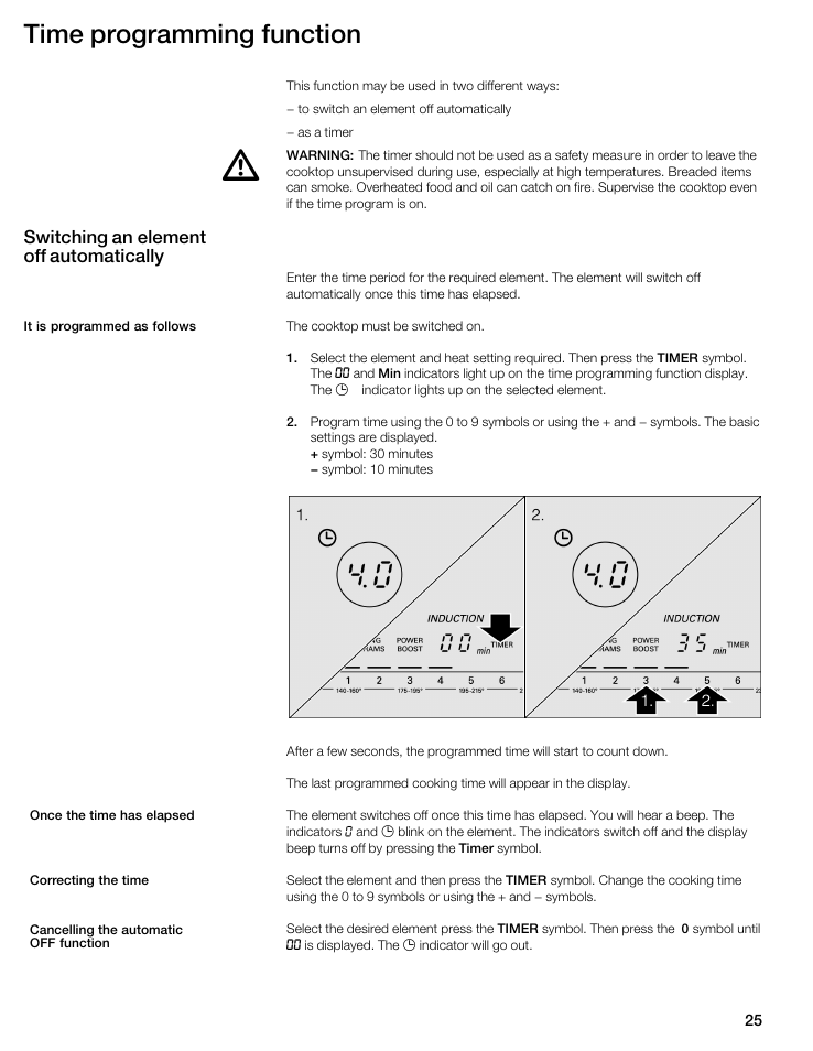 Time programming function, Switching an element off automatically | Thermador CIS365GB User Manual | Page 24 / 113