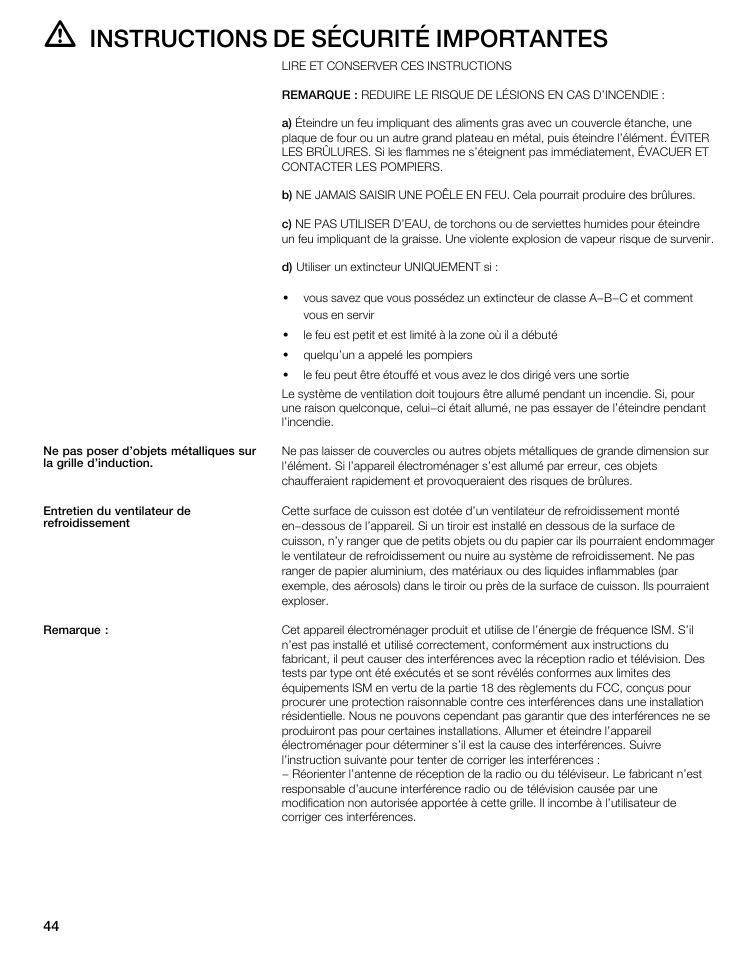 Instructions de sécurité importantes | Thermador CIS365GB User Manual | Page 43 / 113