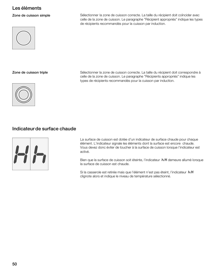 Les éléments, Indicateur de surface chaude | Thermador CIS365GB User Manual | Page 49 / 113