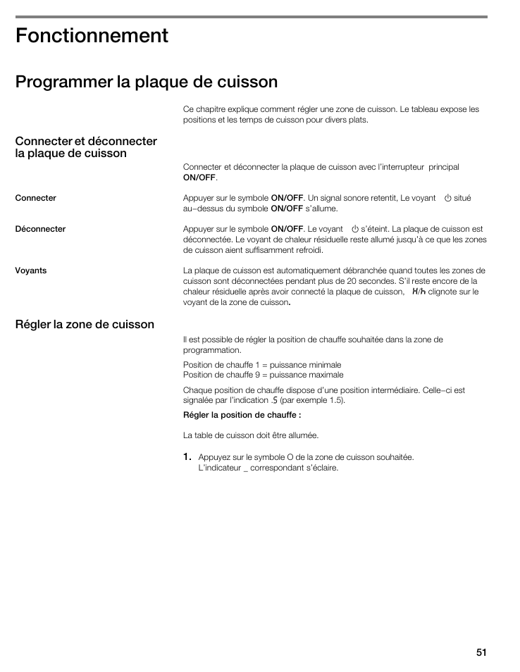 Fonctionnement, Programmer la plaque de cuisson | Thermador CIS365GB User Manual | Page 50 / 113