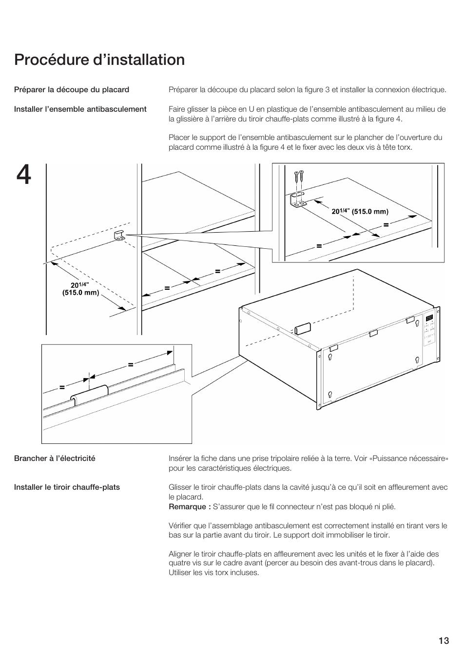 Procédure d'installation | Thermador WDC30 User Manual | Page 13 / 24